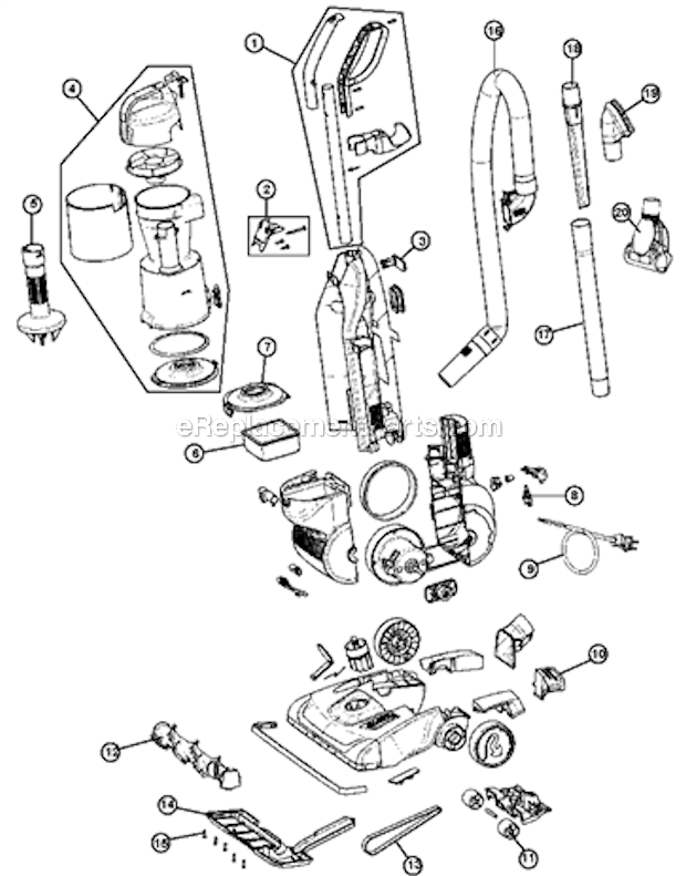 Page A Diagram and Parts List for UD70230  Dirt Devil Upright Vacuum